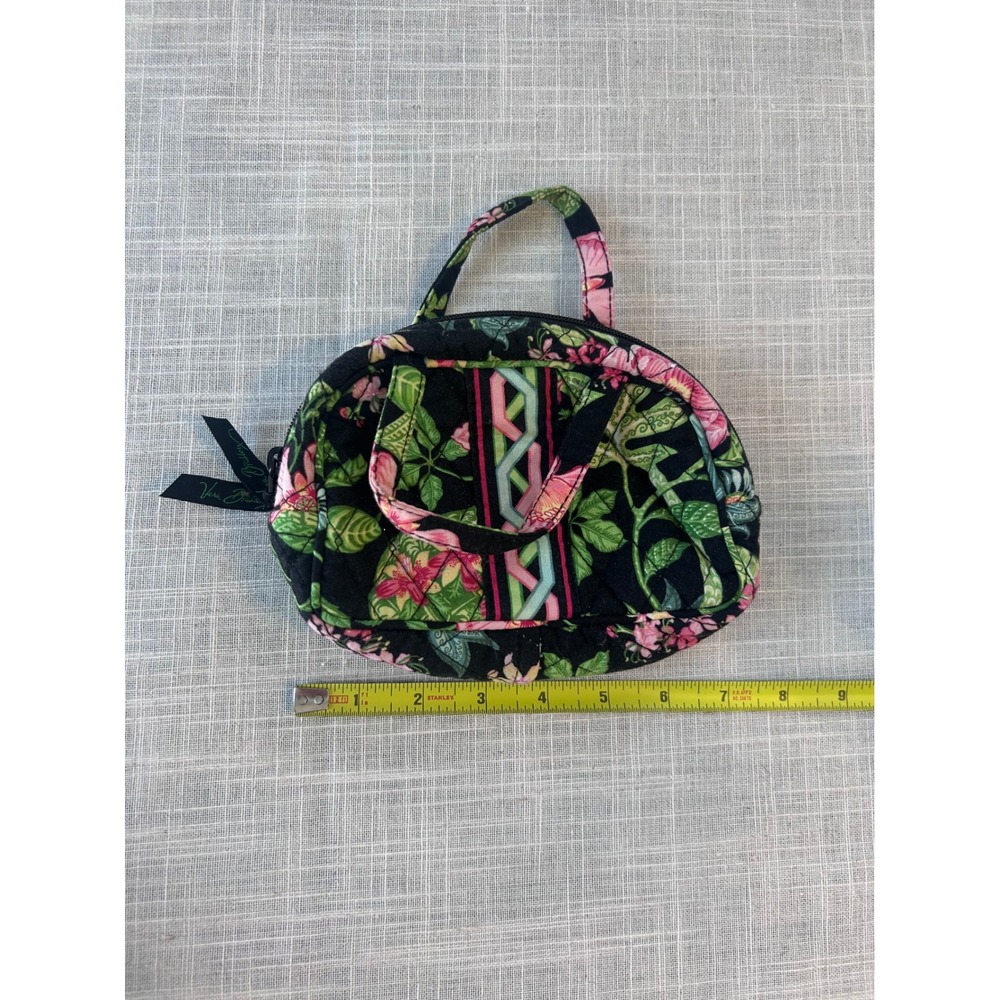 Vera Bradley Cosmetic Bag Women Small Black Pink Floral Quilted Travel Pouch